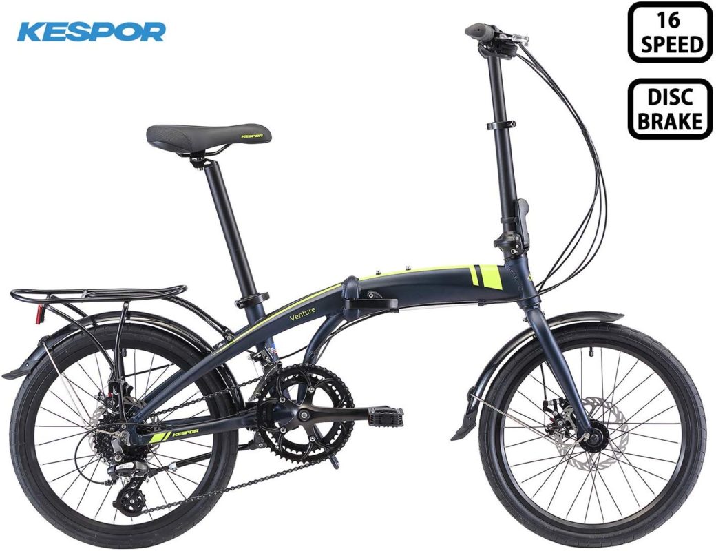 KESPOR Venture Folding Bike Commuter, Rear Rack, Folding 16 Speed