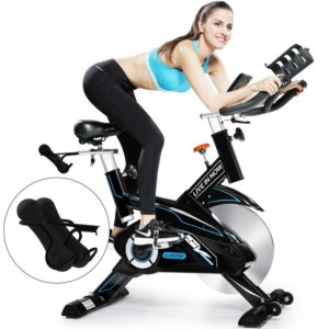L NOW Indoor Cycling Bike Stationary Exercise Bike Belt Driven Smooth Quiet with LCD Monitor and Dumbbell