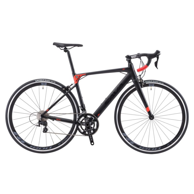 SAVADECK Aluminium Road Bike, R8 700C Carbon Fork Road Bicycle Lightweight Aluminium Alloy Frame Road Bike with SORA R3000 18 Speed Derailleur System and Double V Brake