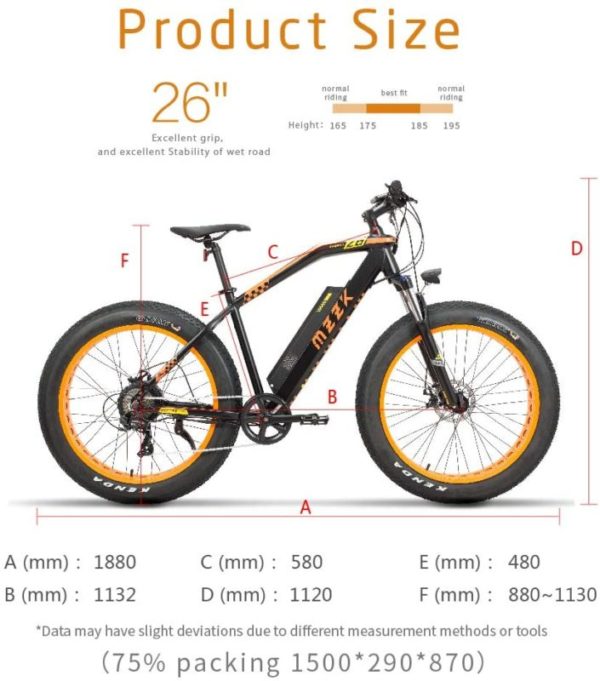 MZZK 7-Speed Wide Fat Tire Electric Moped Electric Mountain Bicycles-size